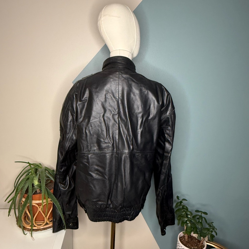 Vintage 90s Black Leather Jacket Sherpa Lined Minimalist Moto L Wilson’s leather - Picture 5 of 13